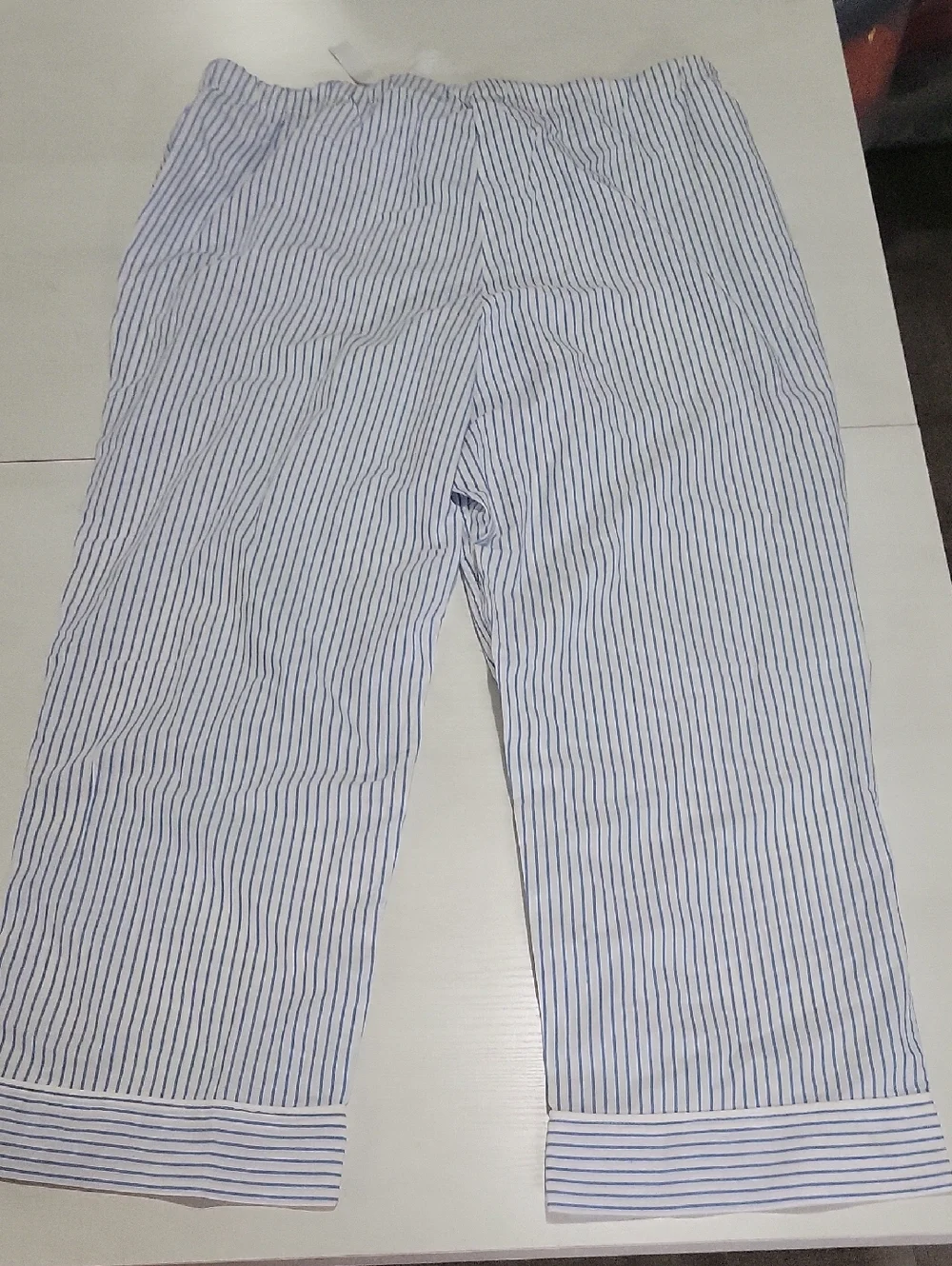 NWOT J. Crew XL White and Light Blue Pinstripe Drawstring Pajama Pants